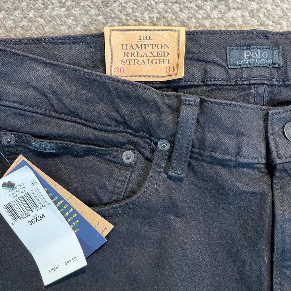 Polo Ralph Lauren Hampton Relaxed Straight Leg Jeans Mens 36x34 Black‎ NWT